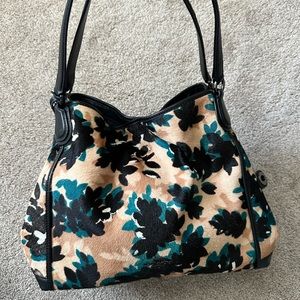 Coach tan & black leaf haircalf shoulder bag